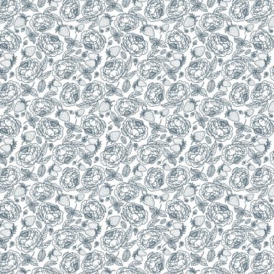 Gingham Farmhouse - Peony Roses Navy