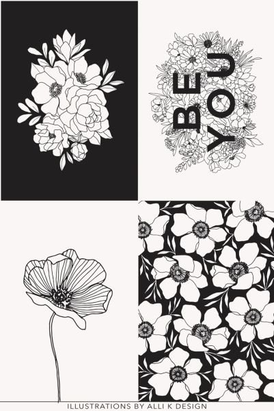 Illustrations - Paper & Ink Floral Quilt Panel
